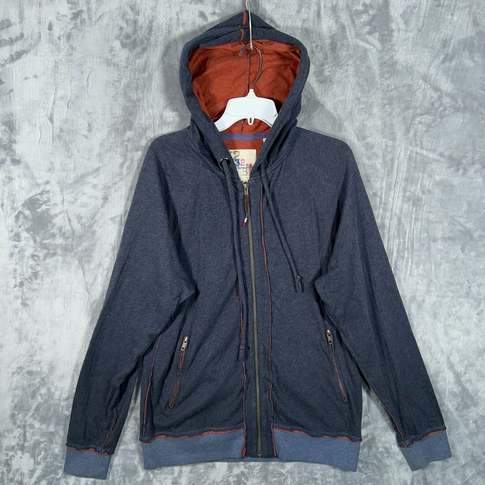 32 Bar Blues Hoodie Mens Medium Full‎ Zip Blue Sweatshirt Orange
